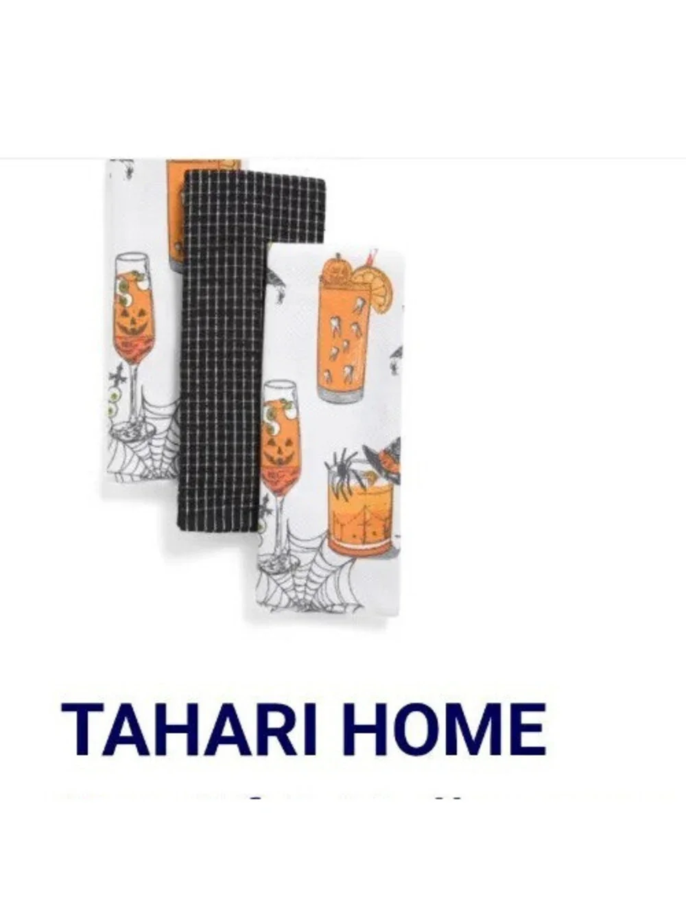 TAHARI HOME SET OF 3 HALLOWEEN COCKTAILS KITCHEN TOWELS SPIDER WEB DRINKS NEW